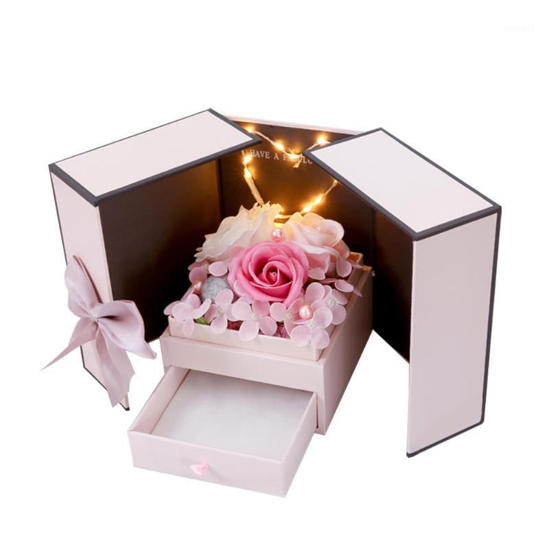 

Soap Rose Flower Gift Box Folding Romantic LED Eternal Flower Pink Jewelry Box Valentine'S Day Gift Christmas Wedding1