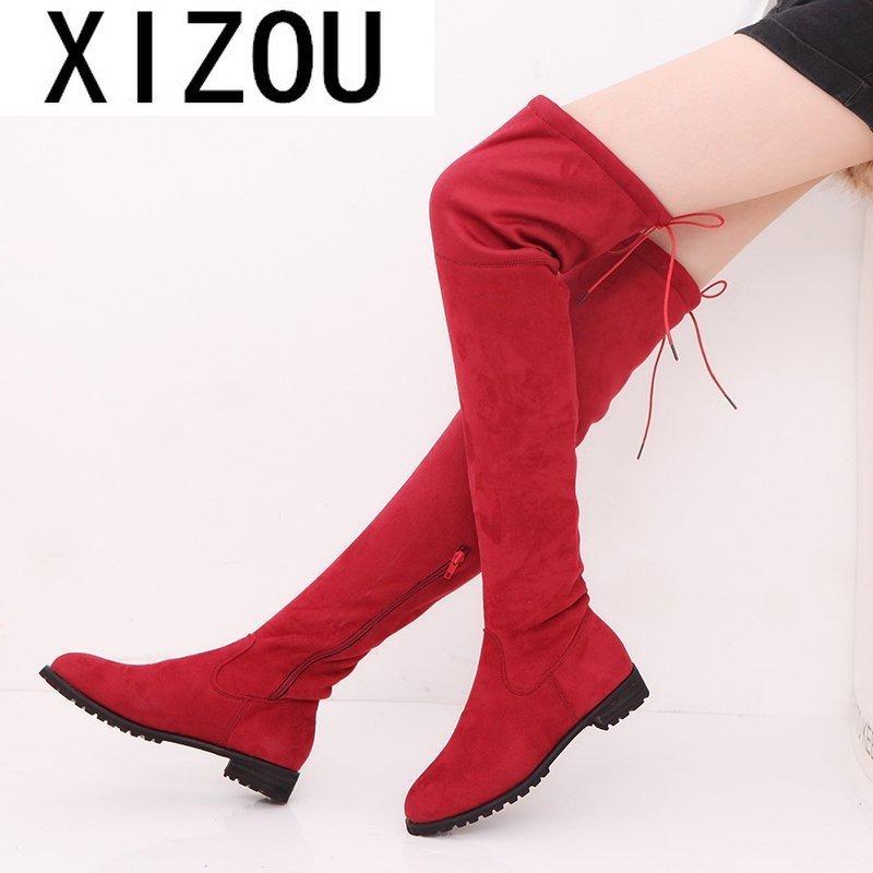 

Fashion Boots Sexy Over The Knee High Suede Women Snow Boots Women's Fashion Winter Thigh High Shoes Woman Botas Mujer, Red