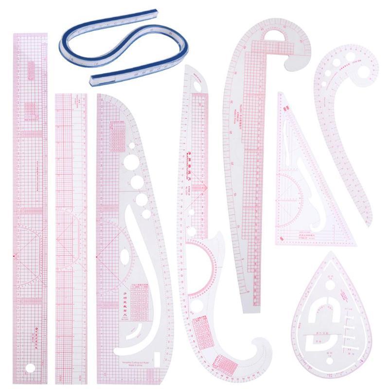 

9pcs DIY Clothing Patchwork Multi-Ruler Seam Quilt Sewing Curve Rulers Drawing Cutting Ruler School Office