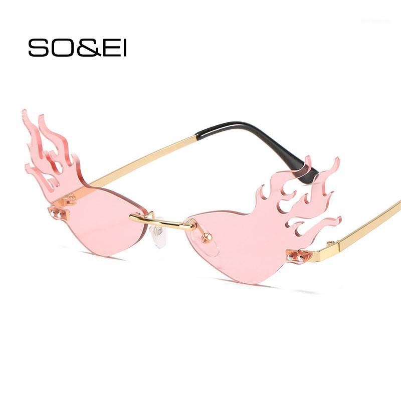 

SO&EI Fashion Rimless Women Sunglasses Brand Designer Retro Men Sun Glasses Unique Fire Flames Shape Clear Ocean Lens Eyewear1