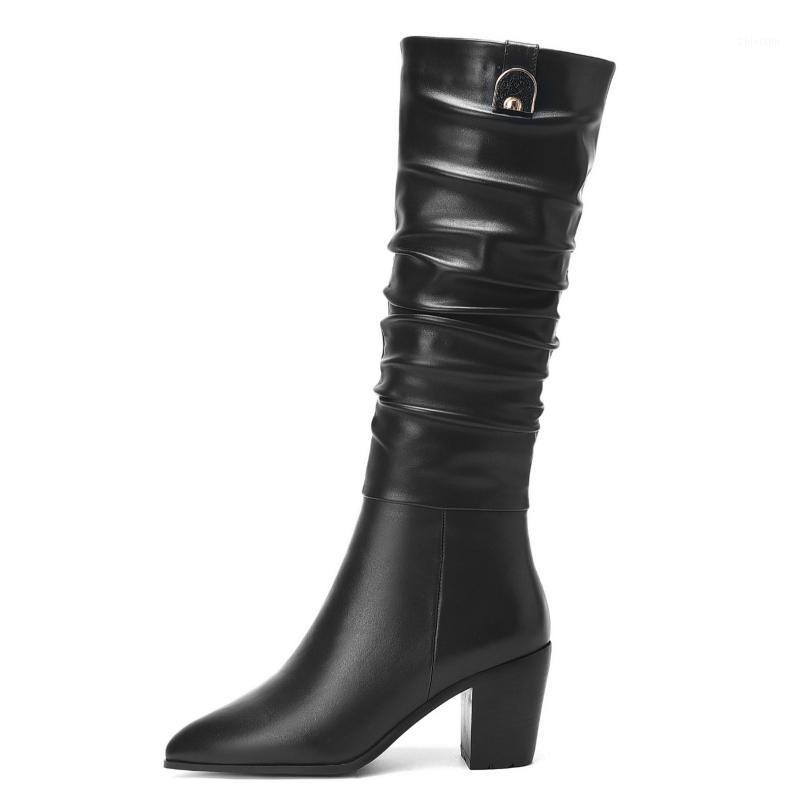 

Genuine Leather Women's High Boots Black Knee High Boots Women Shoe Knee Women's Shoes Large Size 45 Autumn Winter1