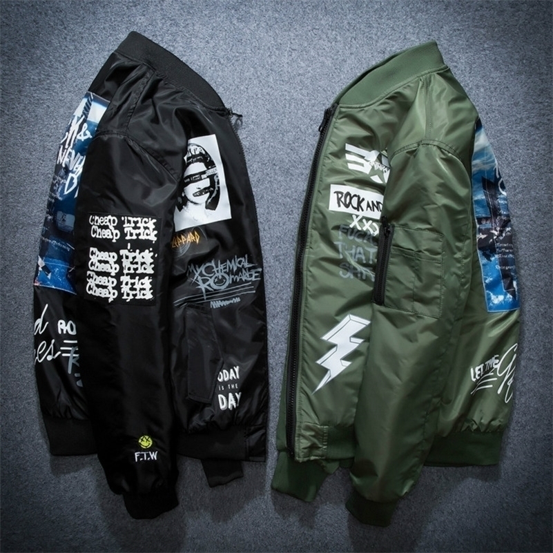 

Autumn Winter Ma1 Bomber Jacket Men Army Pilot Jackets Thick Youth Punk Hip Hop Baseball Coat Male Fashion Casual Streetwear 201114, Black thin