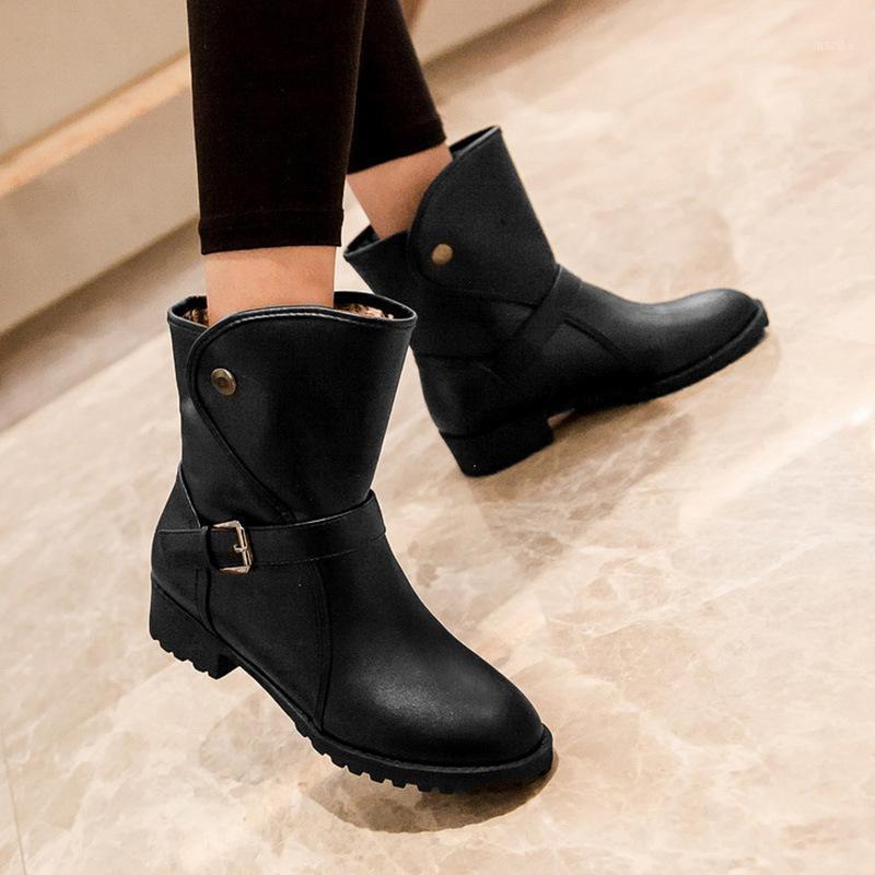 

Medium calfskin boots, comfortable shoes, elegant buckle and velvet boots, new all-match leather shoes in autumn1, Beige