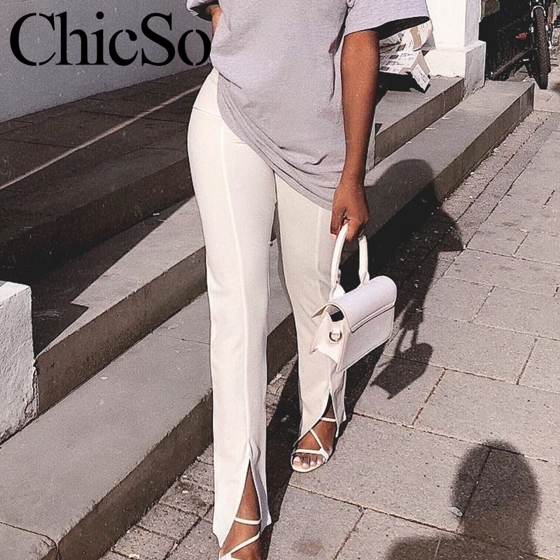 

MissyChilli skinny long pencil split pants bottoms Women elegant white black trousers summer high waist office lady pants&capris 201031, Khaki