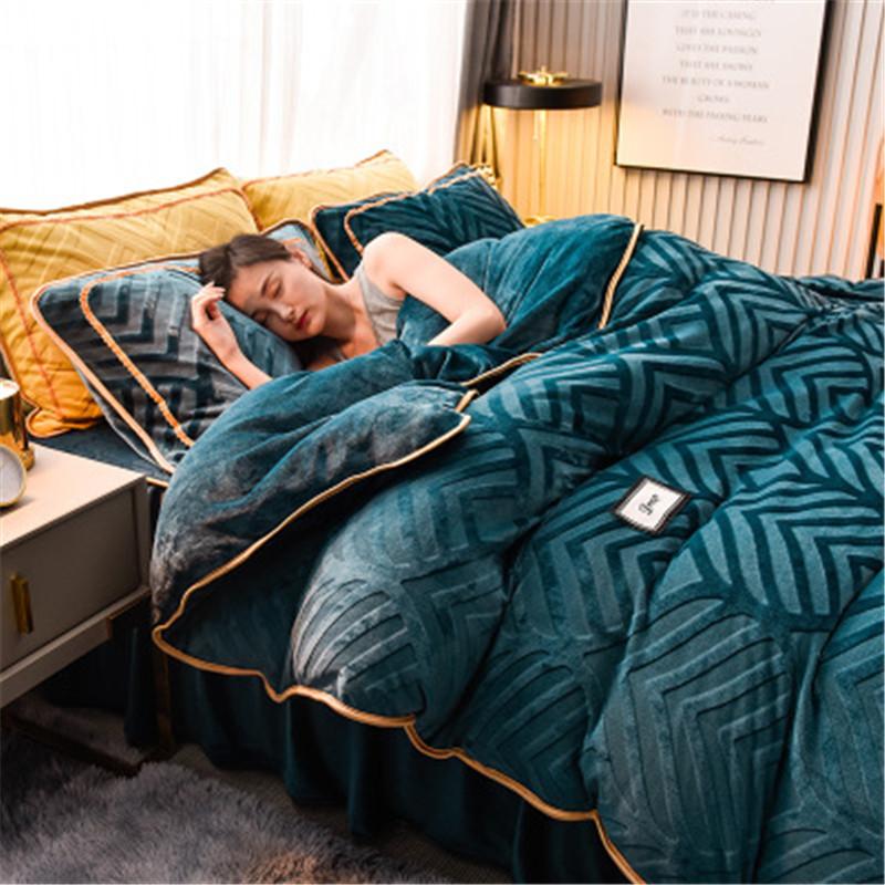 

Flannel bedding set Crystal velvet Coral fleece winter duvet cover Keep warm bedsheet Double sided velvet pillowcases flat bed