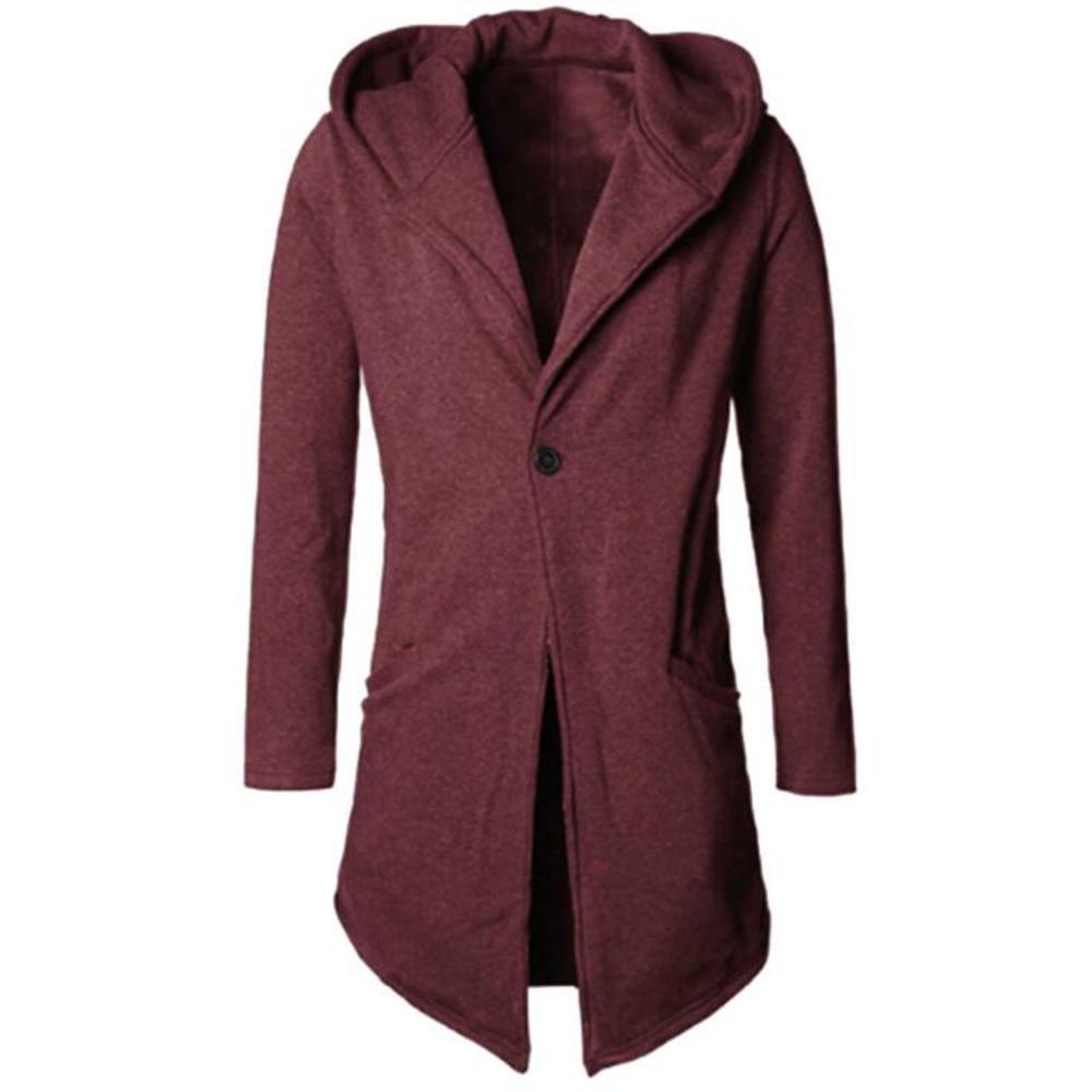 

European American autumn and winter hot sale men's slim hooded solid color cardigan long sleeve trench coat men
