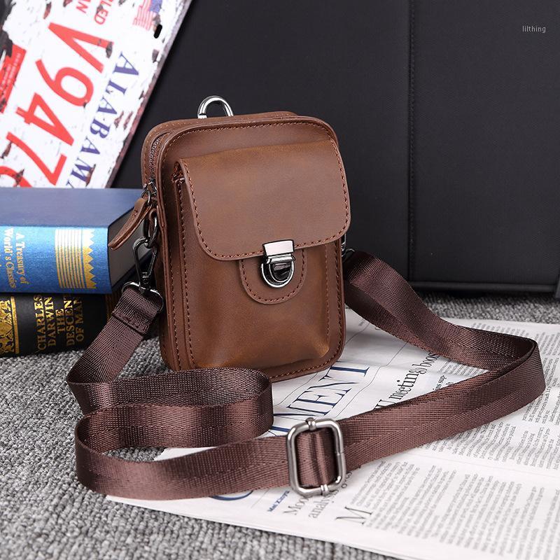 

New mobile phone bag men's leather shoulder bag outdoor leisure mini1, Brown