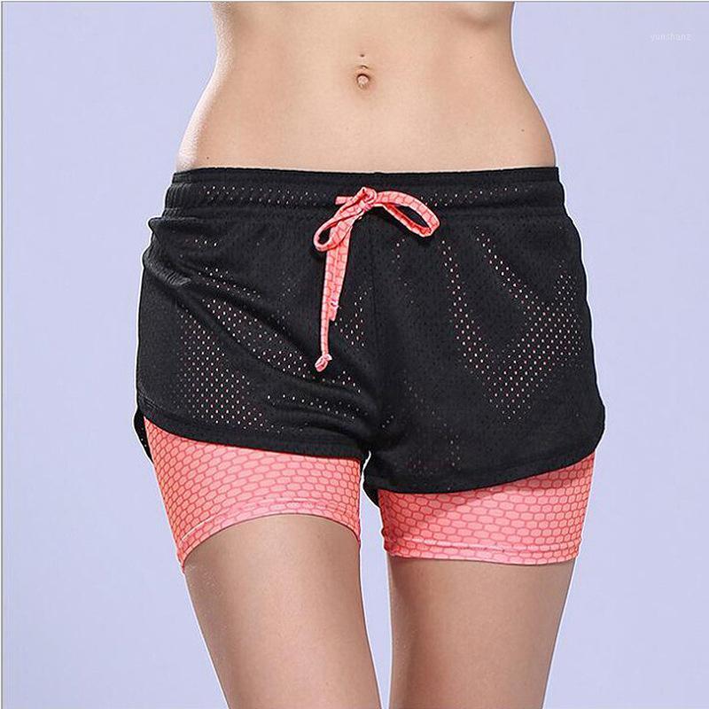 

ESHINES Women' Summer Double Layer Running Shorts 2 In 1 Sexy Printed Short Black Yoga Sports Short Fitness Female Pants1, Mx-c25