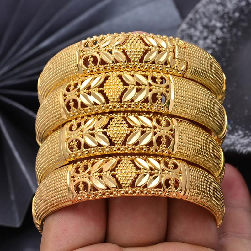 

Wando 4pcs/lot Trendy Gold Color Bangles For Women/Girl Middle Eastern Arab/Dubai Copper Can Open Bracelets Jewelry Gifts Mama