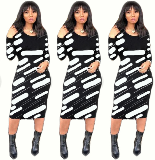 

2022 Women Casual Dress Long Sleeve Party O Neck Black Sexy Bodycon Dresses Elegant Club Dress