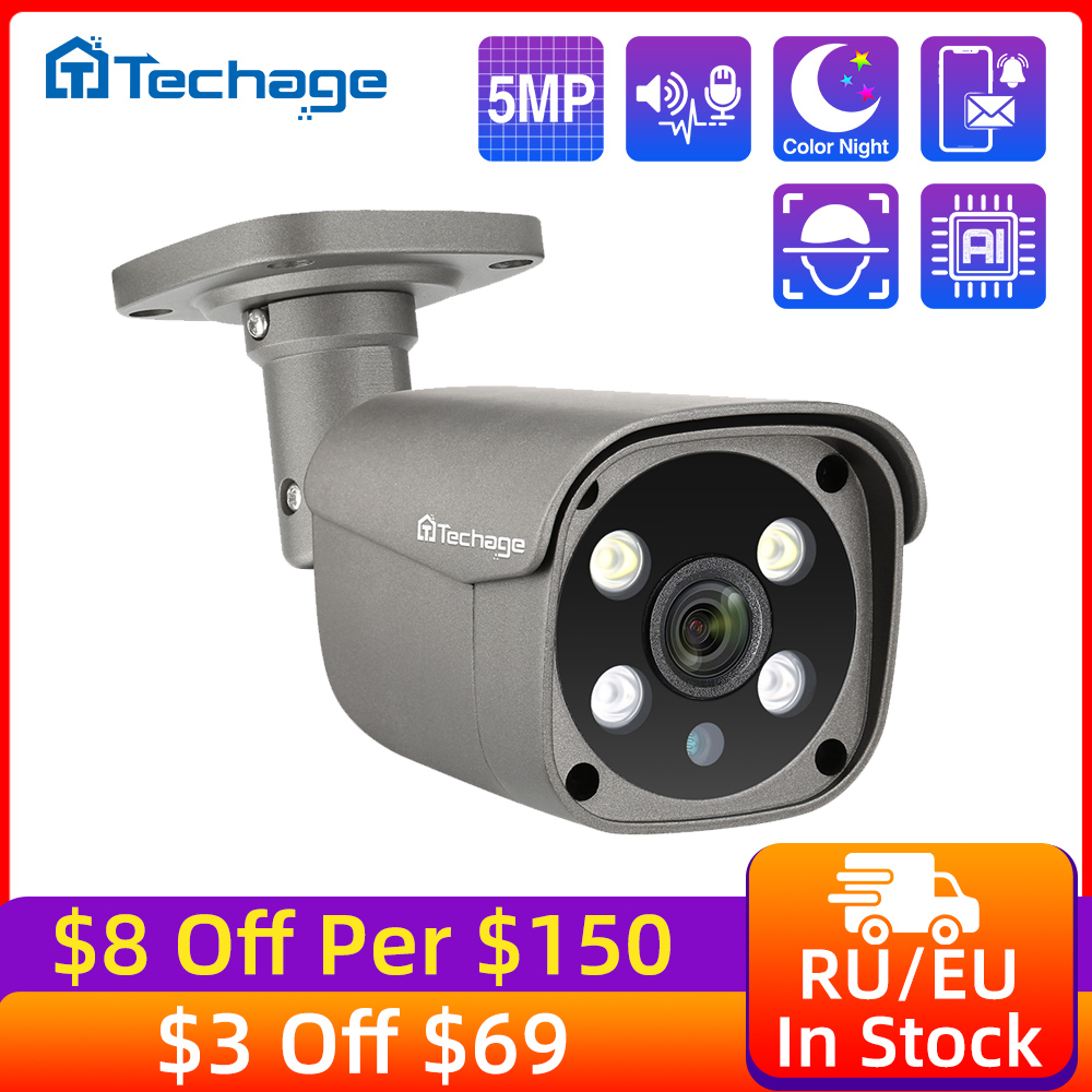 

Techage H.265 5MP Security POE IP Camera Human Detection Outdoor Two Way Audio Video Surveillance AI Camera ONVIF for NVR System