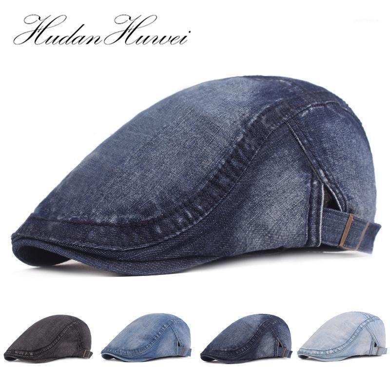 

Fashion New Men Women Denim Beret Newsboy Ivy Cap Washed Cloth Distress Forward Hat Flat Driving Peaked Cap Drop Shipping1, Black