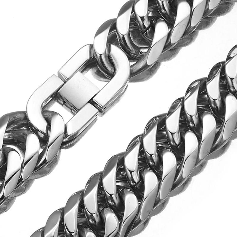 

Heavy 19/21mm Mens Chain 316L Stainless Steel Silver(Color) Cut Double Curb Link Rombo Necklace Wholesale