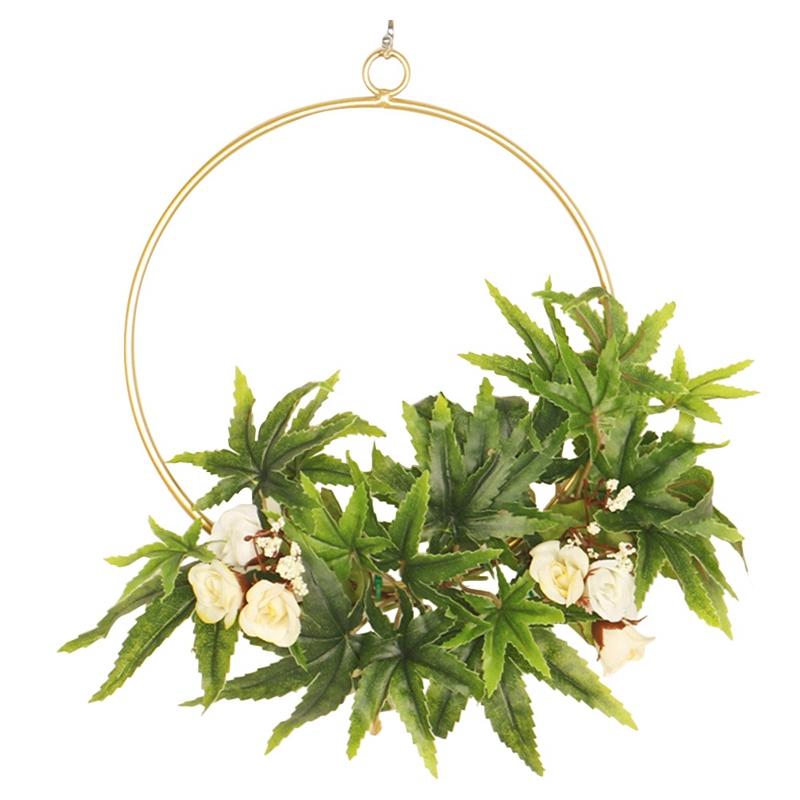 

Artificial Floral Hoop Metal Wreath Handmade Garland for Door Decors, Weddings, Parties, and Home Decorations, Green