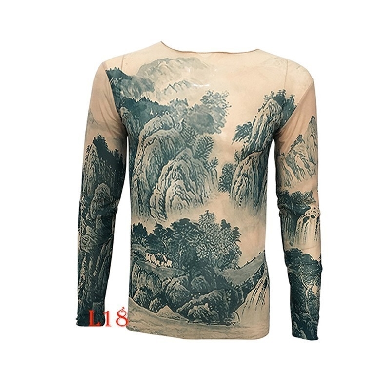 

Fashion Men's Fake Tattoo T-shirts Long Sleeve Elastic Modal Thin All Over Print O-Neck Tattoo Shirts Women Halloween Clothing 201203, L107