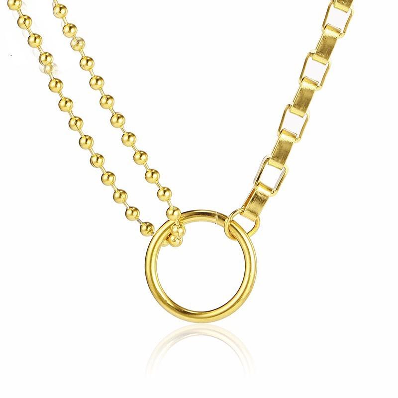 

RIR Stainless Steel Gold Circle Box Bead Chain Necklace Creative Design Irregular Chain Simple Jewellery Necklaces