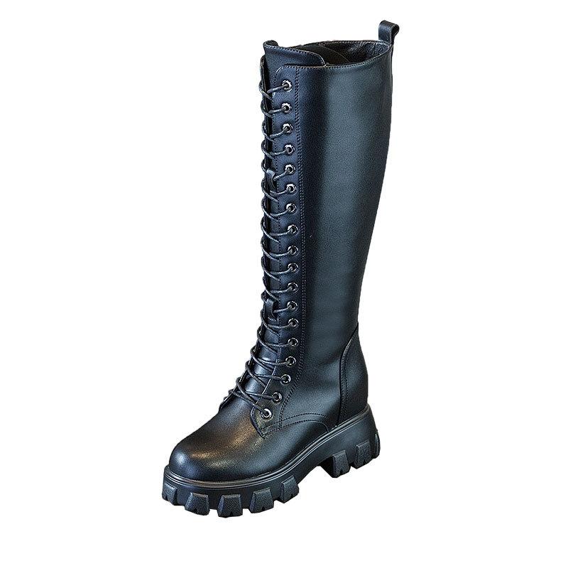 

2020 New Fashion Women's Cross Strap PU Leather Boots Fall/winter Knee High Boots Ladies Thick Sole Thick Sole, Black