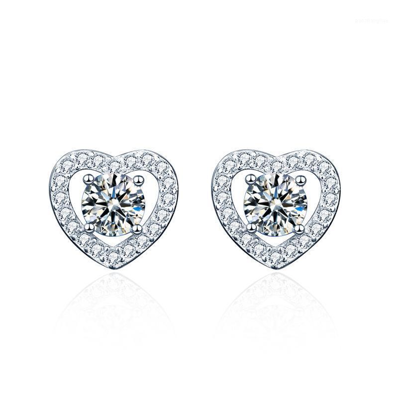 

Stud Earrings Fine 925 Sterling Silver Jewelry For Women Korean 0.5ct D Color Heart-shaped Classic Moissanite Luxury, Golden;silver