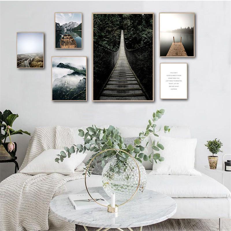 

Nature Fog Mountain Lake Scenery Home Decor Nordic Canvas Painting Wall Art Print Nordic Landscape Picture for Bedroom Poster1