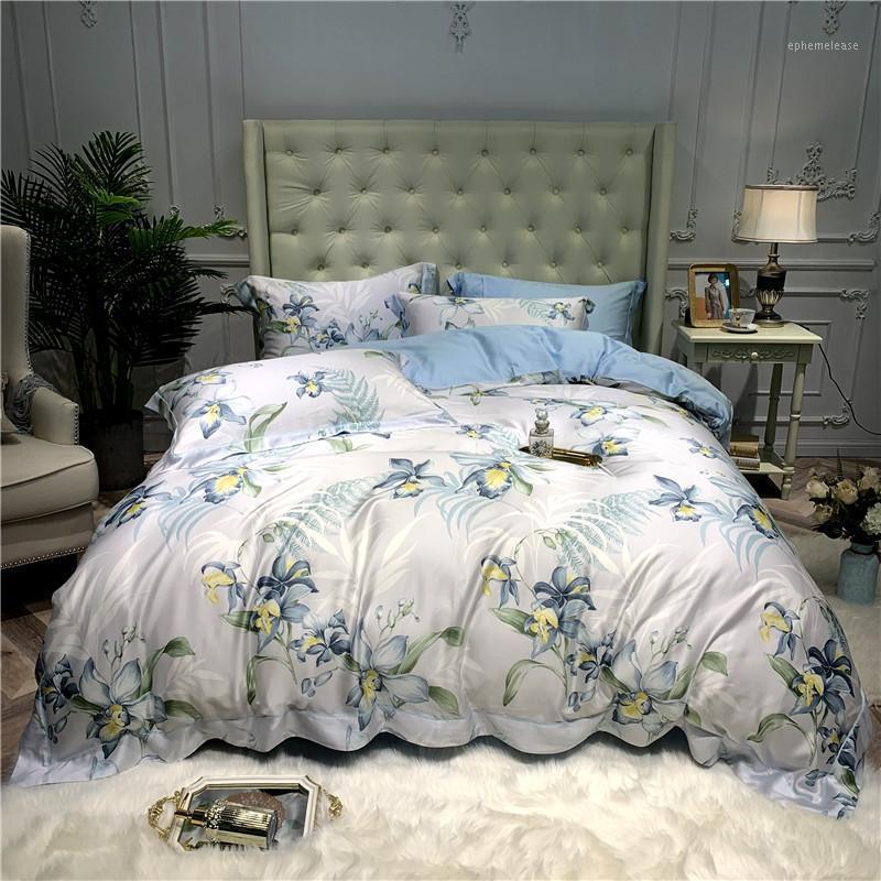 

J2 Luxury tencel Bedding Set soft Tencel Bed Linens Bed Sheet Set printed Bedclothes Queen/King Size cover Jpcs1
