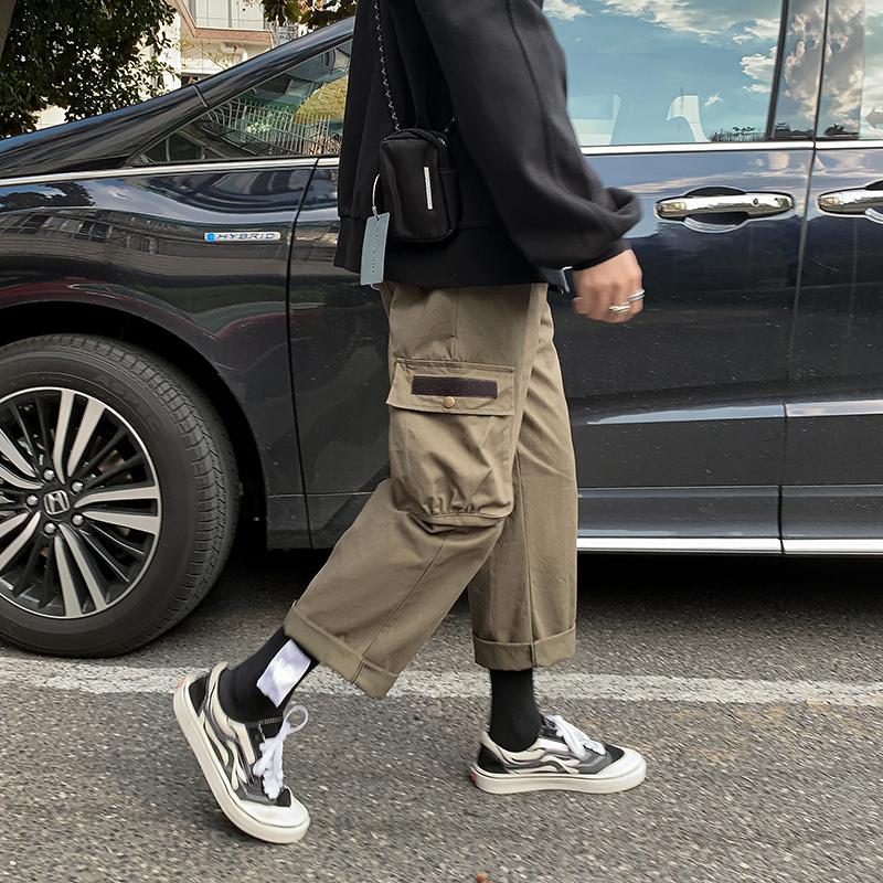 

Autumn and winter pants men's overalls trendy loose straight tube Korean overalls casual pants men's Jiufen Hong Kong Style, As pic