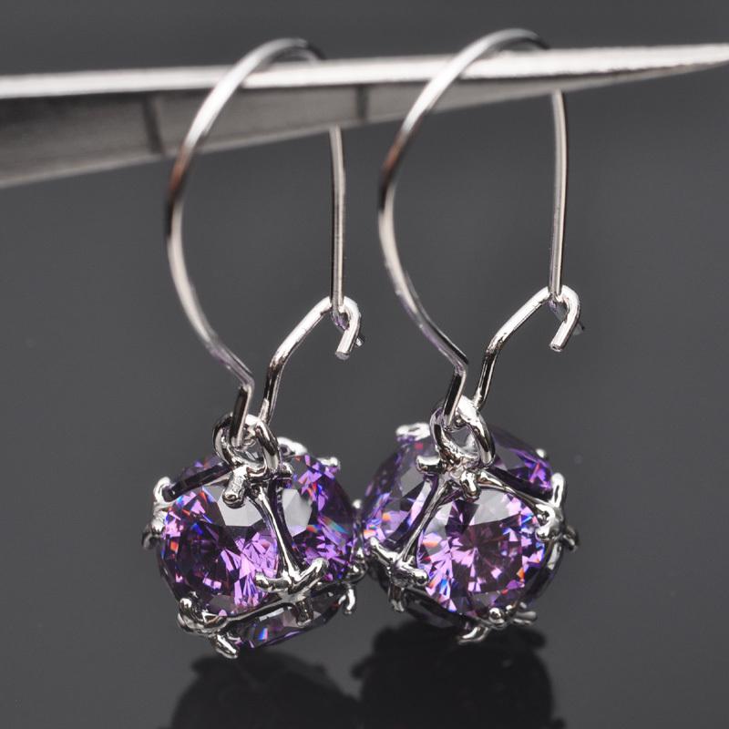 

Unusual Purple Crystal Zirconia For Women Jewelry Silver Drop Earrings Free Shipping P02142