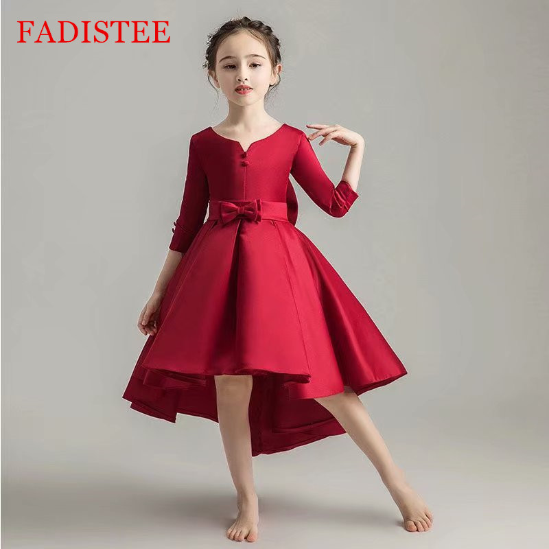 

FADISTEE Girl dress Lace Flower Girl Dresses Girl Kids Formal Bow High Low Satin Red