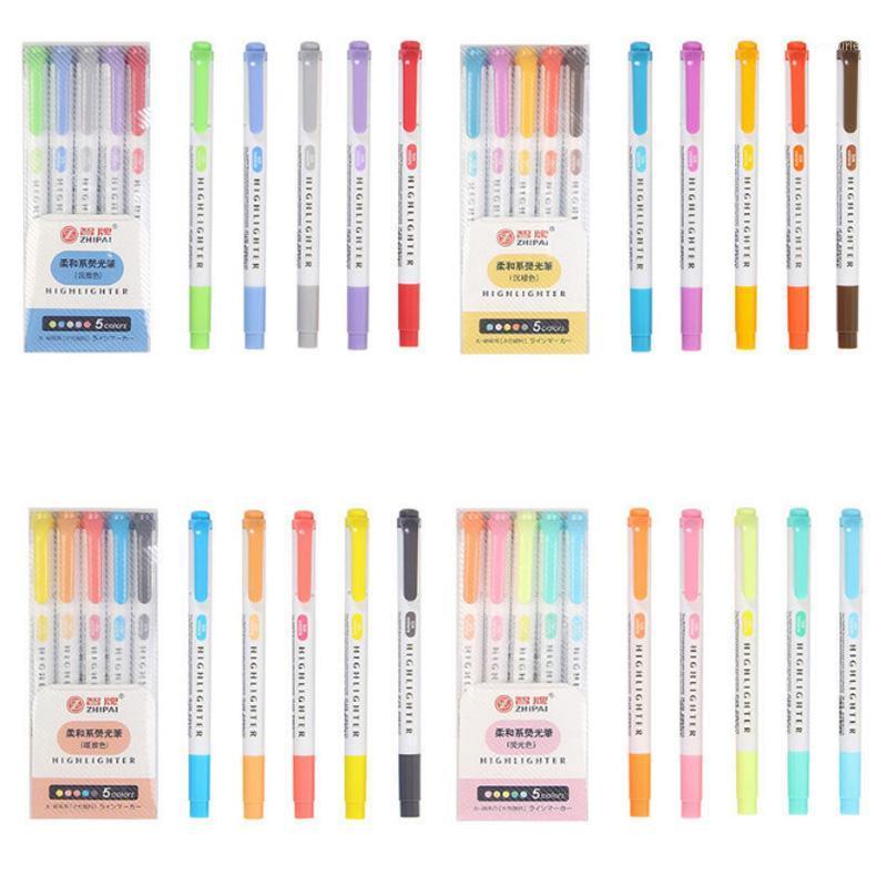 

1Set Light Color Series Double Headed Highlighter 5 Color Set Key Marker Pen Student Candy Marker Pen Office Supples1