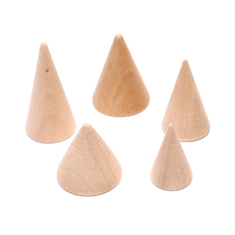 

Burlywood Vintage Natural Unpainted Wood Finger Cone Ring Holder Jewelry Display Stand Organizer Storage Rack high quality