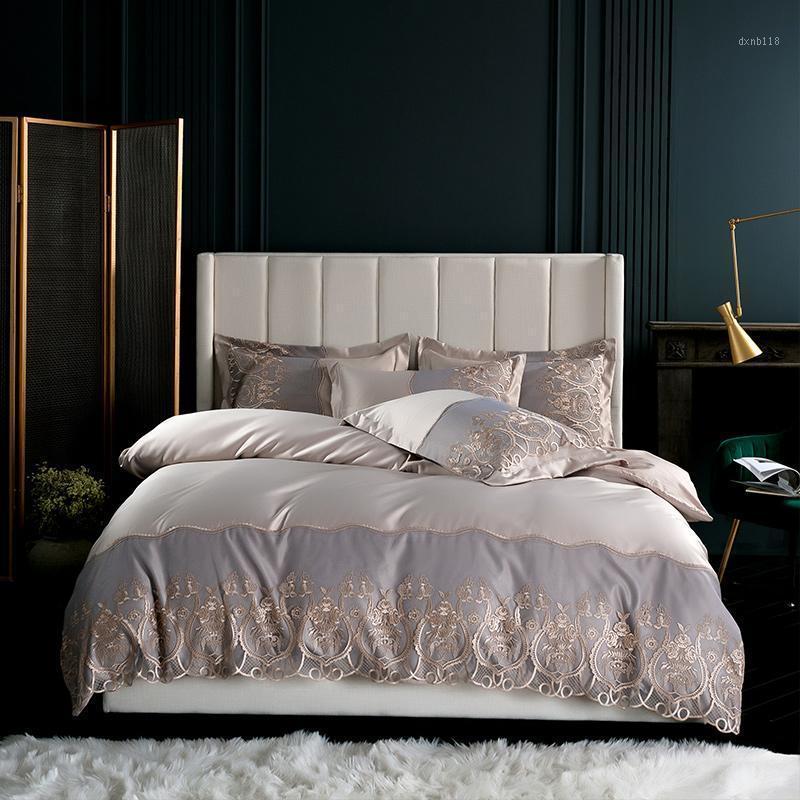

White pink gray satin bedlinen duvet cover cotton bed sheet fitted sheet king size queen bedding set bed set ropa de cam1, Bedding set 6