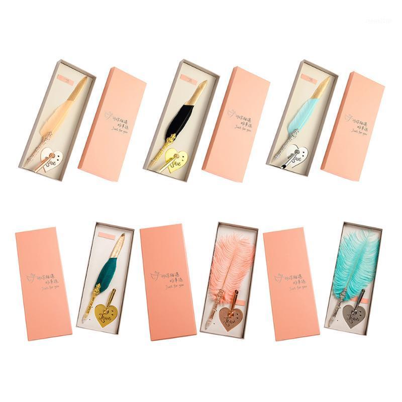 

Gift Box Calligraphy Feather Dip Pen Set Vintage Retro Writing Fountain Pen with Heart Shaped Holder Stand for Wedding Gift1
