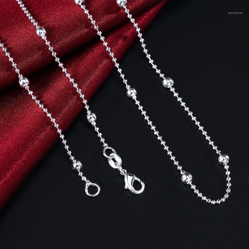 

925 Silver 4MM Smooth Beads Chains 16"18"20"22"24" Necklaces Women Silver Jewelry1