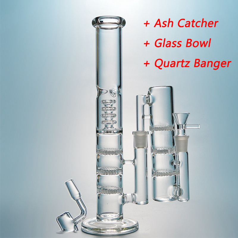 

Straight Tube Glass Bongs Triple Percolator Hookahs Bong Water Pipes Birdcage Perc With Ash Catcher Dab Rigs 18mm Joint Oil Rig HR316