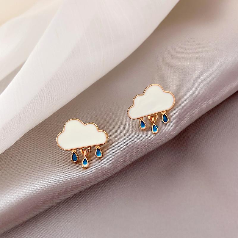 

Origin Summer Cute White Cloud Water Drop Stud Earings for Girls Korean Fashion Wedding Party Gifts Jewellery Accessories