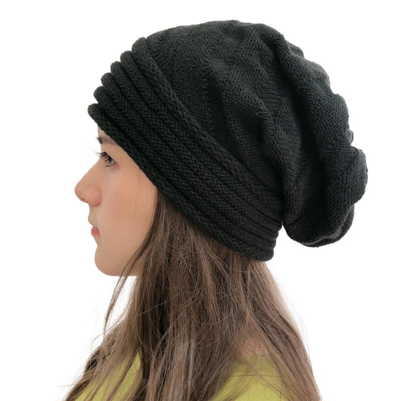 

Fashion Winter Beanies 2020 Women Outdoor Solid Splice Hats Hollow Crochet Knit Holey Beanie Cap Hats For Women Pullover Hat, Black