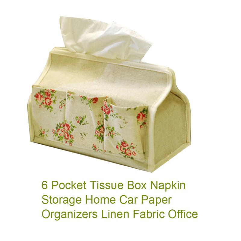 

6 Pocket Hotel Napkin Storage Restaurant Home Flowers Pattern Car Office Paper Organizers Linen Fabric Tissue Box Table Desktop