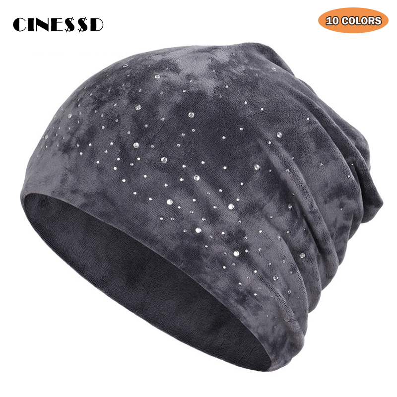 

2020 Starry Sky Winter Beanie Hats Women Soft Knitting Skullies Beanies Hat Female Rhinestone Cotton Hat Hedging Cap gorras