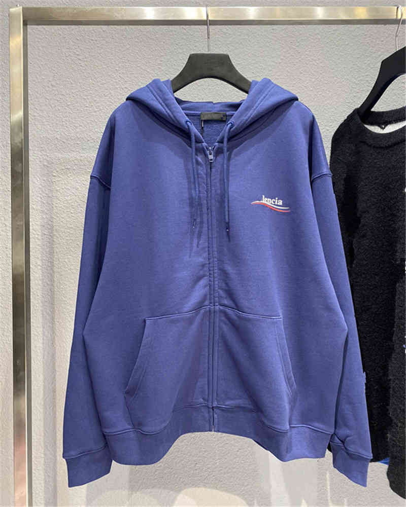 

Men's Hoodies & Sweatshirts High version 21 autumn winter front and back wave Cola embroidery print ins Unisex Hoodie GB7O, Blue