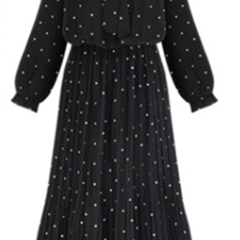 

2021 New European and Autumn plus female size polka dot dress in sleeves long skirt, S7JV, Black