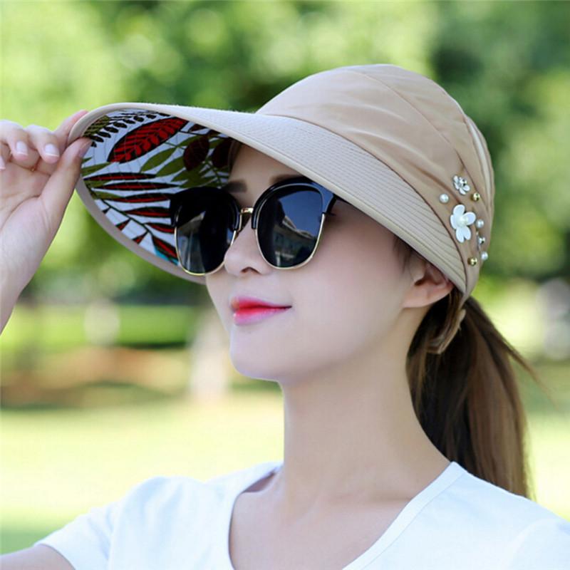 

Wide Brim Hats Fashion Beach Hat Female Capswomen Sun For Summer Pearl Packable Visor With Big Heads UV Protection, Rs