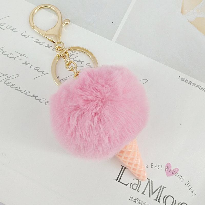 

New 15Color Best Fur Puff cream Ball KeyChains Cute KeyChains Kids Girls Rings Gold-color Car Bag Key Chain1