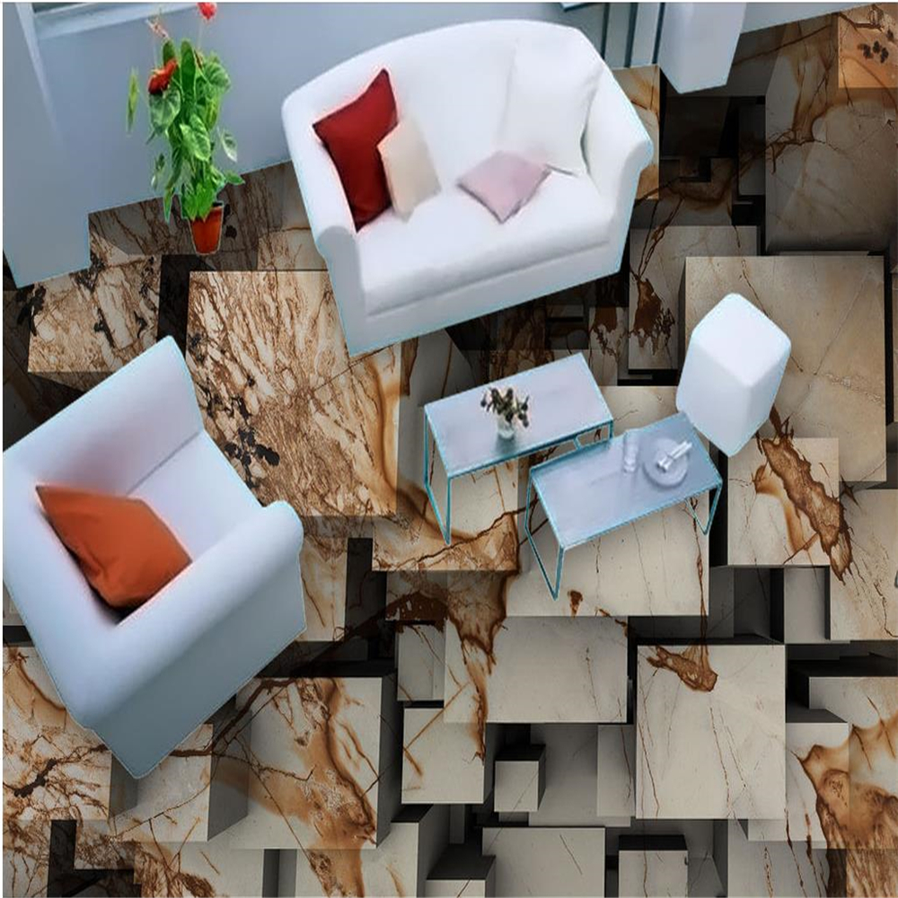 

3d stereoscopic wallpaper Three-dimensional space marble floors texture 3D trendy floor pvc self-adhesive wallpaper, Brown