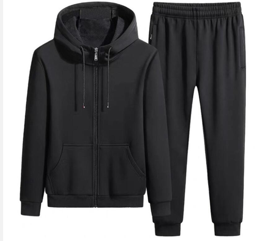 

2021 New Autumn Men's Hoodies + Sweatpants Winter Fleece Two Piece Suit Hooded Sets Male Clothes Y6PV, Black