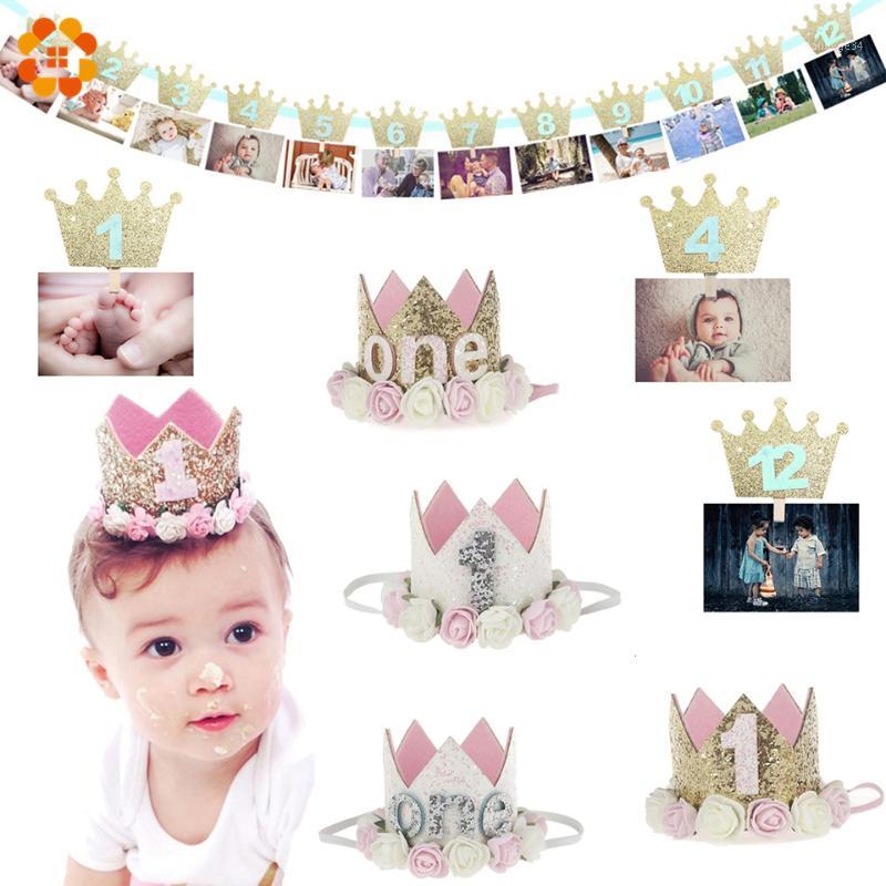 

First Happy Birthday Party Queen Crown Headdress Children 1st Birthday Boy Girl Party Baby Shower Decoration Balloons1