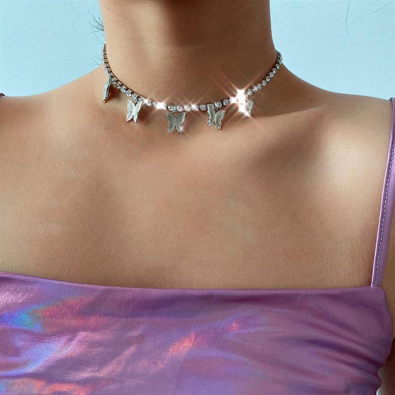 

Chokers Women Choker Butterfly Crystal Clavicle Necklace Pendant Tassel For Girls Jewelry Accessories
