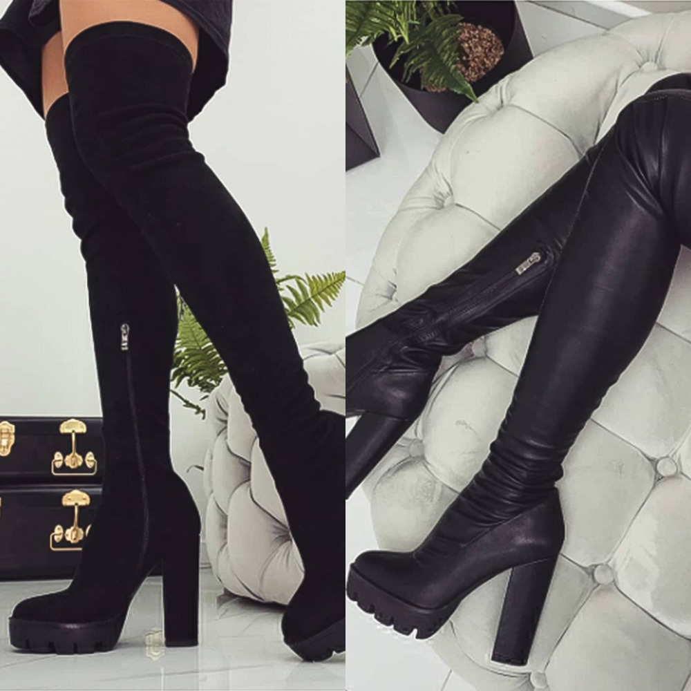 

Perixir Winter Over The Knee High Boots Women Black Boots Stretch Fabrics High Heel Slip on Shoes Pointed Toe Woman Long Boots J1220, Suede