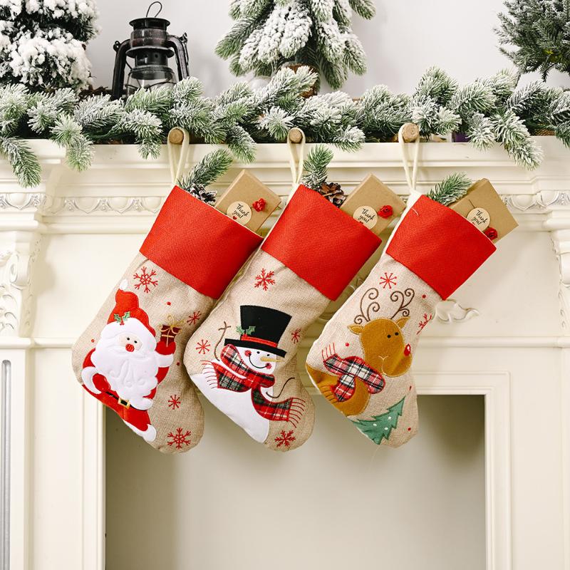 

Christmas Decoration Christmas Stocking Snowflake Applique Embroidered Gift Bag Candy Bag New Year Merry Navidad 2021