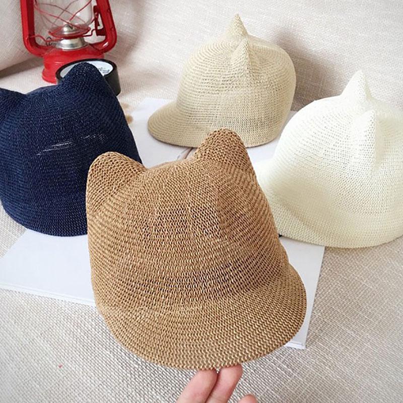 

Cute Baby Hat With Ears Summer Straw Mesh Baby Girl Boy Hat Kids Snapback Baseball Cap Children Beach Sun1, Style 3 white