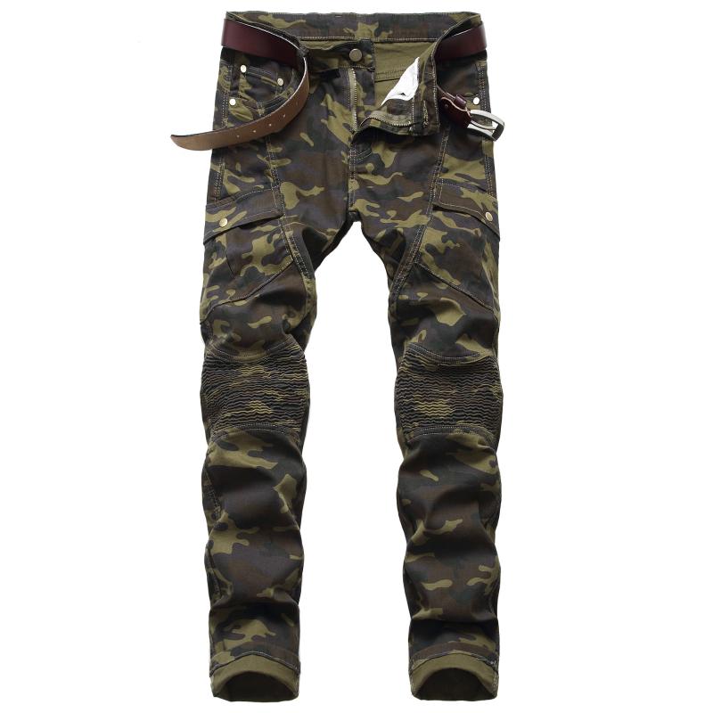 

2021 Men's Stretch Camouflage Motorcycle Casual Denim Trousers Youth Pleated Slim Fit Multi-Pocket Long Pants, 8013 camouflage