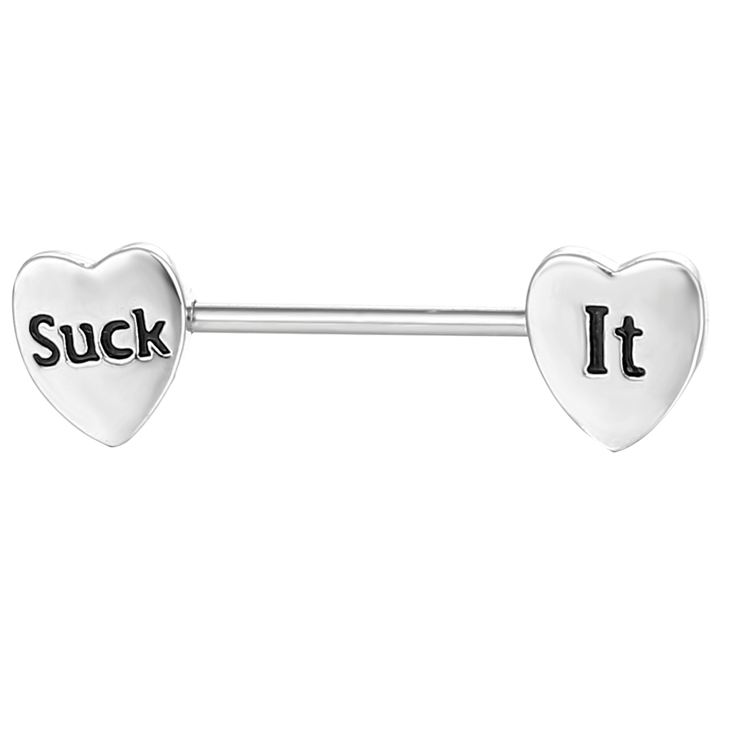 

D1038 Such It Heart Nipple Ring Silver 14Ga 16mm Length